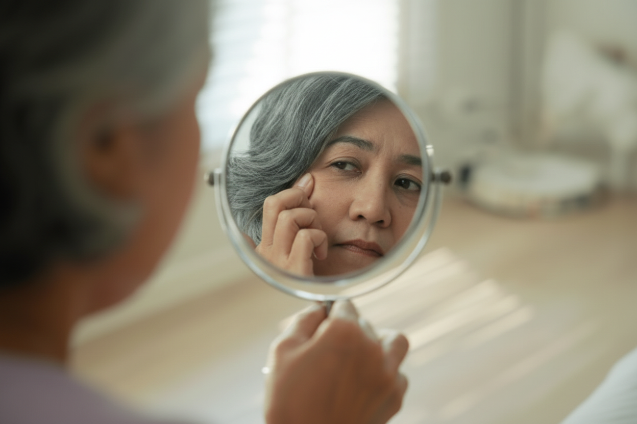 Mulher se olhando no espelho